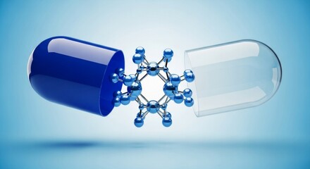 Molecular Medicine and Drug Delivery Concept with Open Capsule and Nanotechnology Structure