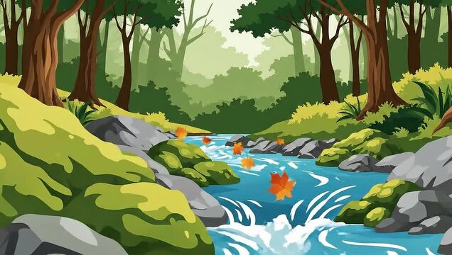 Autumn Forest Stream - A Serene Animated Landscape.