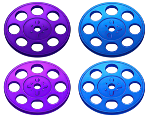 Four rounded, perforated, colorful flat circles