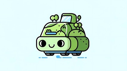 Cartoon Green Car with Smiling Face Illustration.