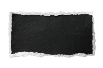 Torn black paper rectangle isolated on transparent background