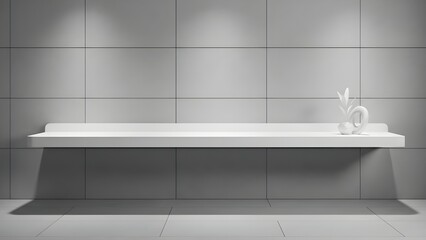 Minimal white wall shelf mockup with soft contrast and refined architectural styling.