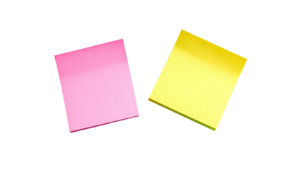 Two vibrant sticky notes, pink and yellow, on dark ground
