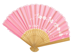 Pink fan with flower details and scalloped edge