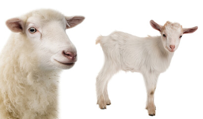 Lamb and Kid on White Background