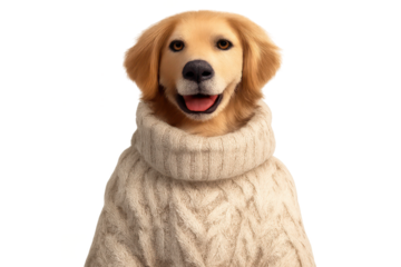 Golden Retriever wearing a sweater, image with transparent background