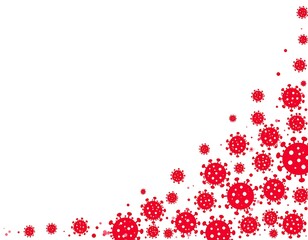 Red, abstract illustration of virus particles on a white backdrop