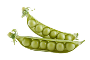 green peas pods, isolated on white background