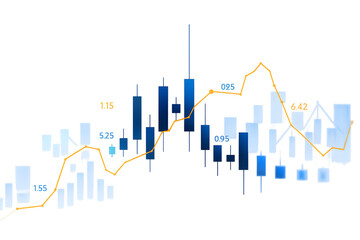 Financial Candlestick Chart with Trend Line Isolated on Transparent Background