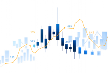 Financial Candlestick Chart with Trend Line Isolated on Transparent Background