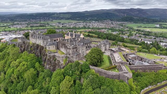 Drone shot of Stirling Castle on Castle Hill, Scotland, United Kingdom