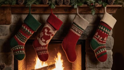 Cozy Christmas Stockings Hung by a Warm Fireplace.