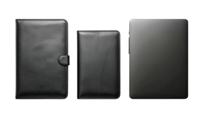 Three black tablet/e-reader cases, centered