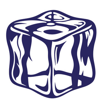 Ice cube illustration in dark blue color isolated on white background for design and decoration purposes  frozen water cube