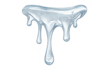 Silver metallic liquid dripping, showing a glossy, flowing texture like melted metal or viscous slime on a transparent background
