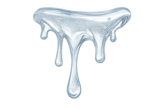 Silver metallic liquid dripping, showing a glossy, flowing texture like melted metal or viscous slime on a transparent background