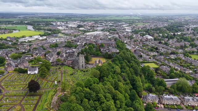Aerial view of Stirling city skyline, Scotland, United Kingdom