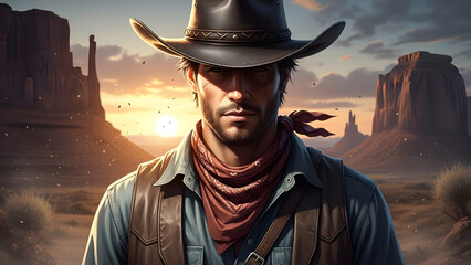 Portrait of a man wearing a cowboy hat and western gear