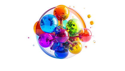 Vibrant, molecular-like structure of colorful orbs and connecting rods
