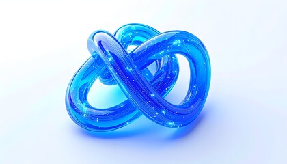 A 3D blue looping shape with transparent shiny material on white