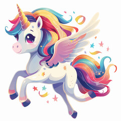 Vector illustration of a magical pony, unicorn, children's card, drawing