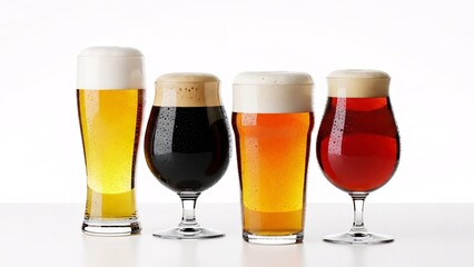 A vibrant selection of craft beers, showcasing diverse styles and colors in tall, elegant glasses