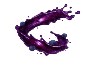 Juice splash with blueberries on a transparent background illustration.