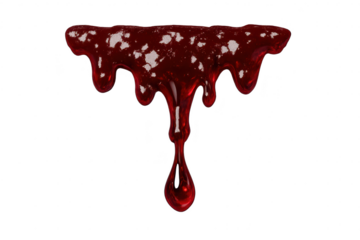 Red dripping blood on a transparent background, Halloween style item
