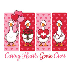 Caring Hearts Goose Cross Cute Valentine Nurse and Medical Cartoon