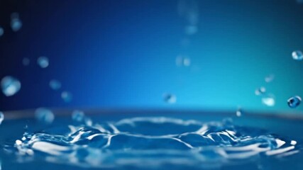 Mesmerizing slow motion capture of a water droplet creating a beautiful crown splash against a vibrant blue backdrop - Powered by Adobe