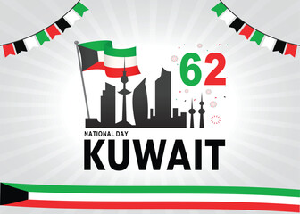 62 Kuwait National Day (Arabic Text Translation). 25 February. Vector Illustration.