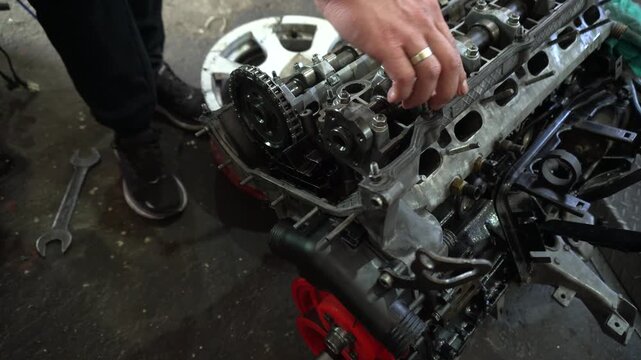 repair and assembly of a standard turbocharged engine for a drift car, installation of timing chain and tensioners