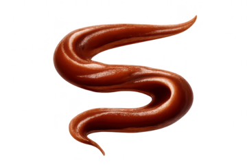 Chocolate caramel swirl on transparent background delicious S shape