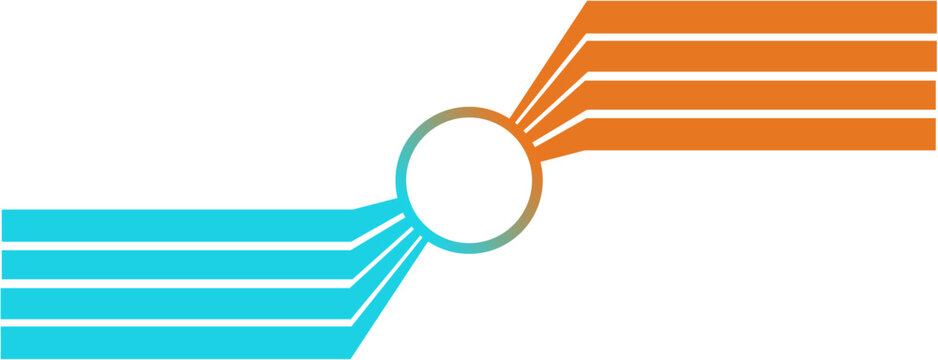 Abstract connection concept with converging lines and a central circle representing data flow or network integration isolated on white Background