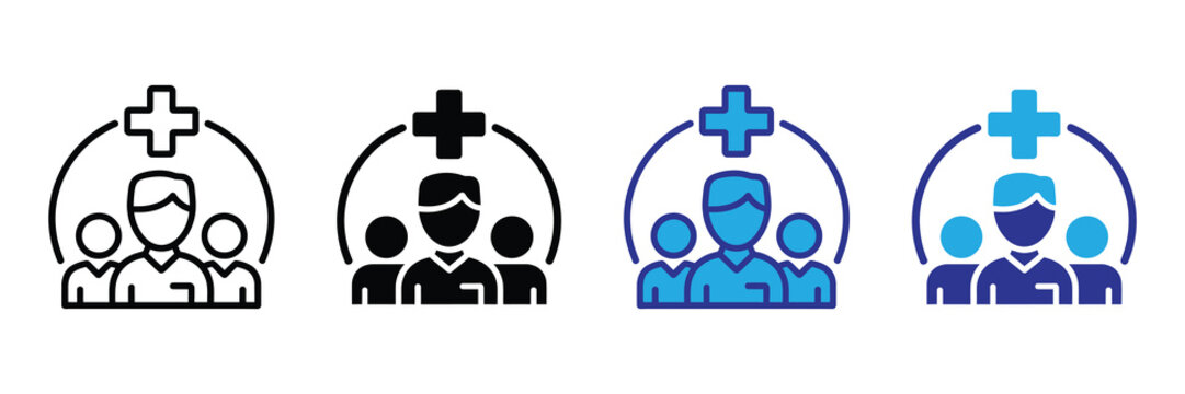 Vector illustration icon medical team icons with people and crosses in different colors and styles for healthcare and medicine concepts set icon isolated on