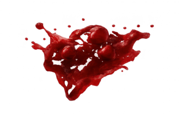 Red liquid splash with spheres on transparent background element.