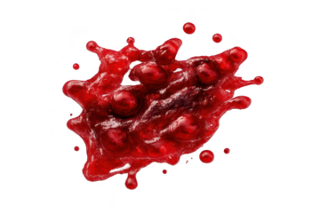 A red splatter illustration on transparent background for graphic design.