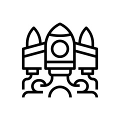Startup Rocket Line Icon, Outline Symbol for Business Growth, Project Launch, Rapid Acceleration, Market Entry, and Success Boosting. Vector Sign Icon.