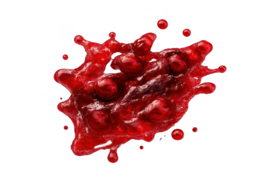A red splatter illustration on transparent background for graphic design. - Powered by Adobe