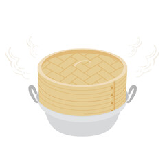 鍋にのせて蒸し調理をしているせいろのイラスト