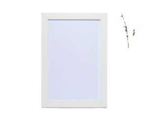 White framed rectangle & blurred flower arrangement