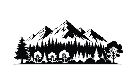 Mountain range forest landscape with trees in a striking silhouette