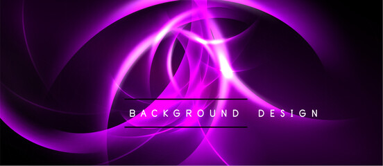 Abstract purple design. Swirling lines create dynamic, glowing effect. Dark background emphasizes bright central focus. Modern, elegant.