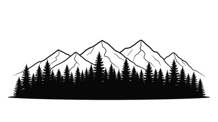 Mountain range with dense evergreen forest a striking black silhouette