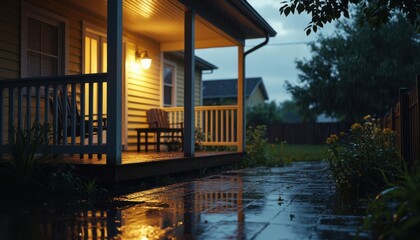 Rainy porch evening scene