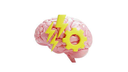 Pink Brain with Yellow Lightning Bolts and Gear