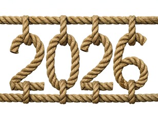 2026" year shaped with rope knots against white background