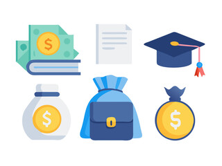 Scholarship Icons Vector with Money Bag and Graduation Cap