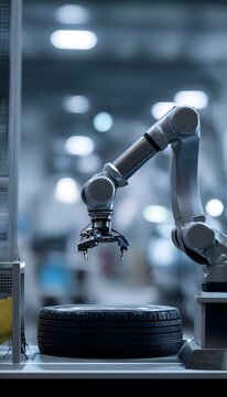 Automated inspection of retreaded tires showcases advanced manufacturing precision and futuristic industrial technology