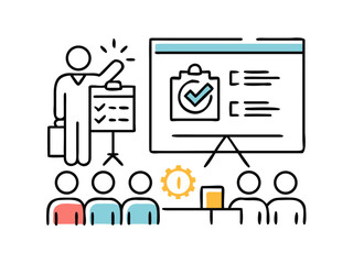 Professional Training Workshop and Presentation Board Vector Icons